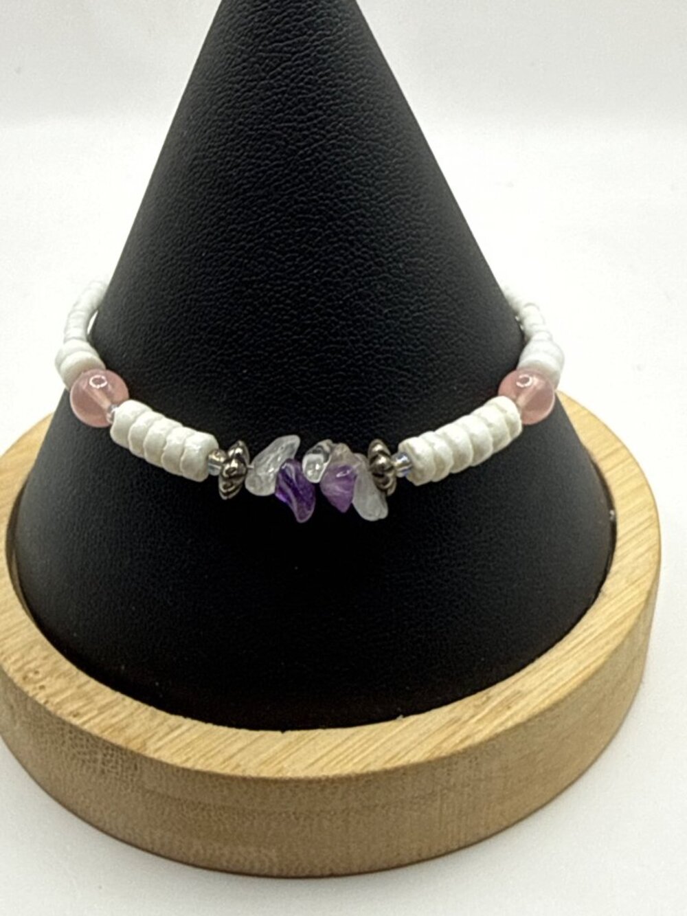 Amethyst Clear Quartz Chip Bracelet White Heishi Boho Crystal Beaded
